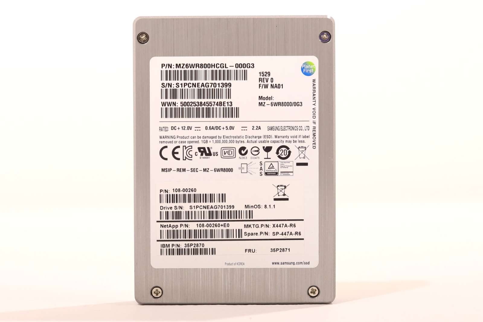 SSD-накопитель IBM MZ-6WR8000/0G3 800GB 2.5" 6Gb/s SAS Solid State Drive P/N: 35P2870 Tested — фото 1