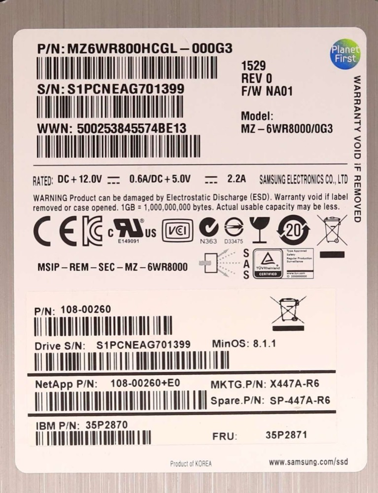 SSD-накопитель IBM MZ-6WR8000/0G3 800GB 2.5" 6Gb/s SAS Solid State Drive P/N: 35P2870 Tested — фото 2
