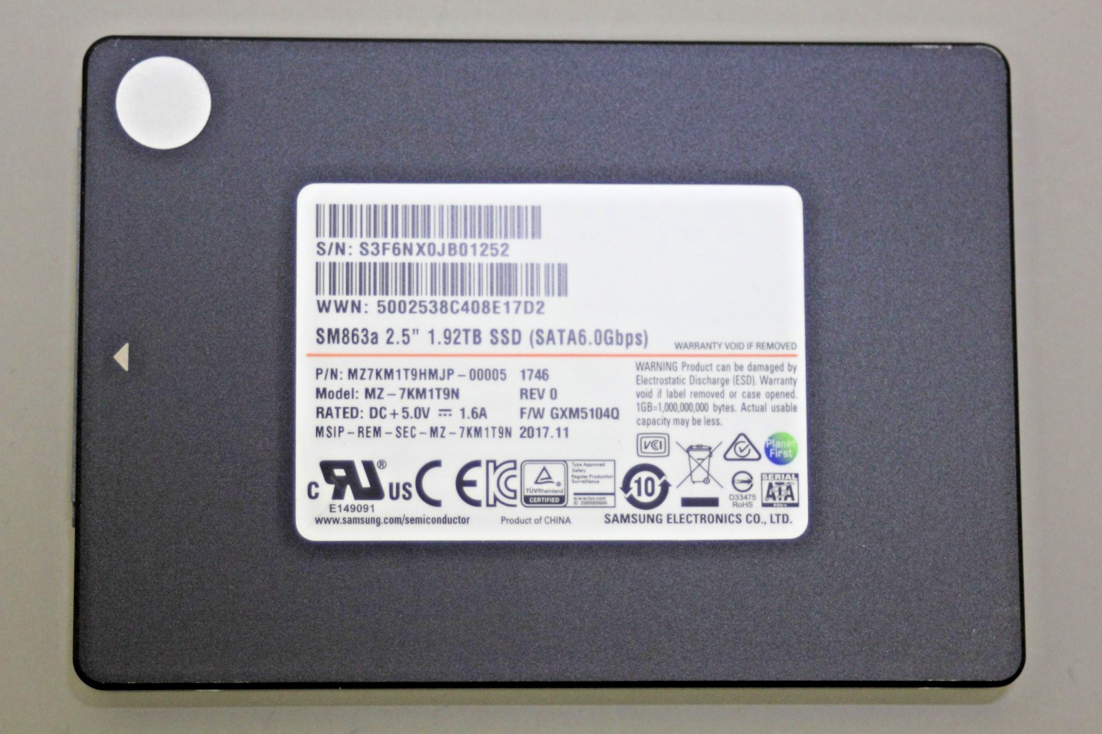 SSD Samsung 1.92TB SM863a SATA 2,5" (серверный накопитель, MZ7KM1T9HMJP) — фото 1