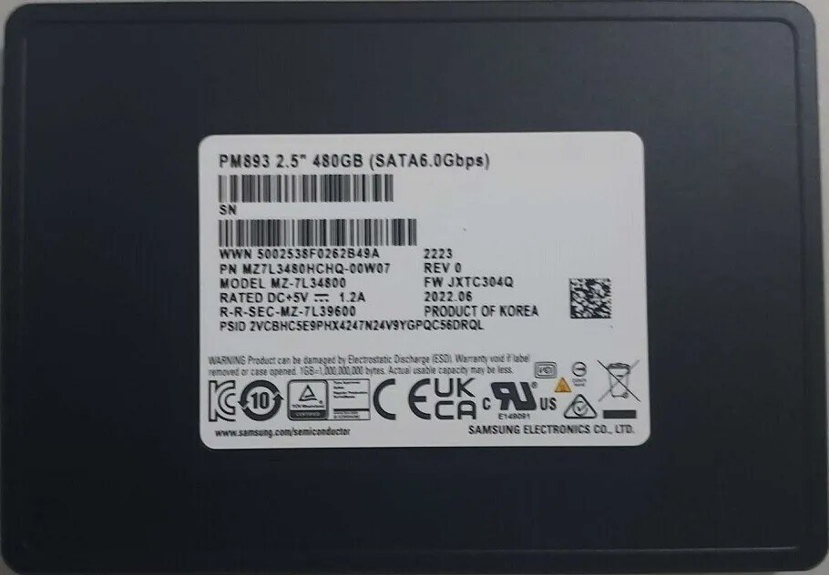 SSD Samsung 480GB PM893 SATA 2,5" (серверный накопитель, MZ7L3480HCHQ-00W07) — фото 2