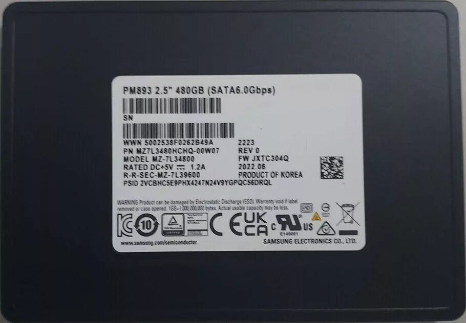 SSD Samsung 480GB PM893 SATA 2,5" (серверный накопитель, MZ7L3480HCHQ-00W07) — фото 3