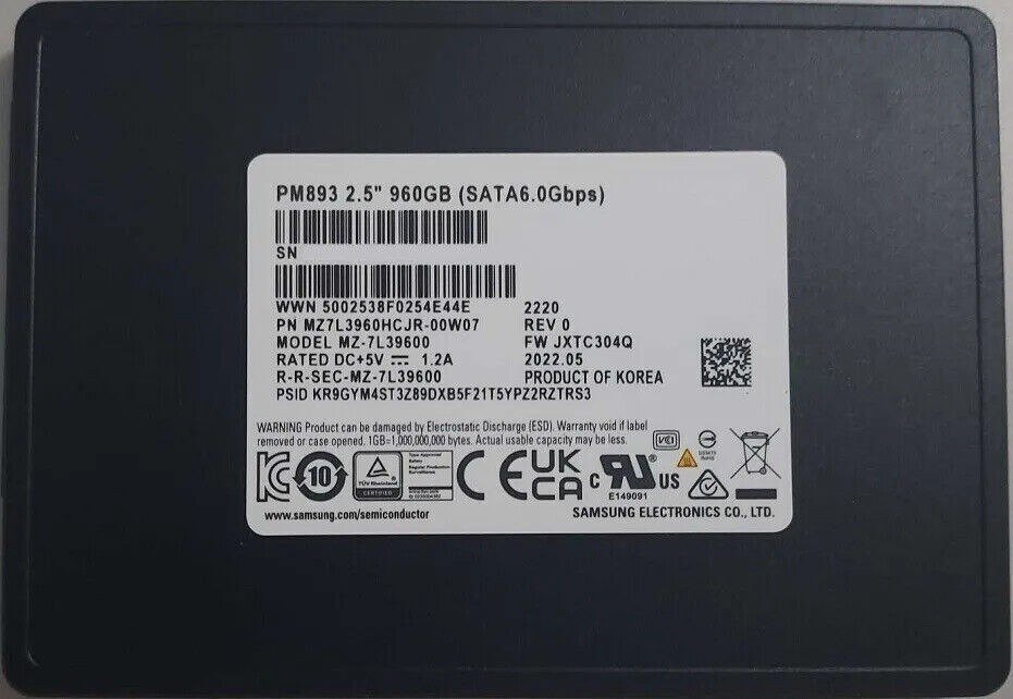 SSD Samsung 960GB PM893 SATA 2,5" (серверный накопитель, MZ7L3960HCJR-00W07) — фото 3