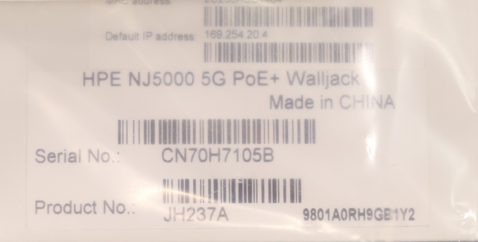 Коммутатор HPE FlexNetwork NJ5000 5G PoE+ Walljack Managed Switch W/Cable & Docs P/N:JH237A — фото 3