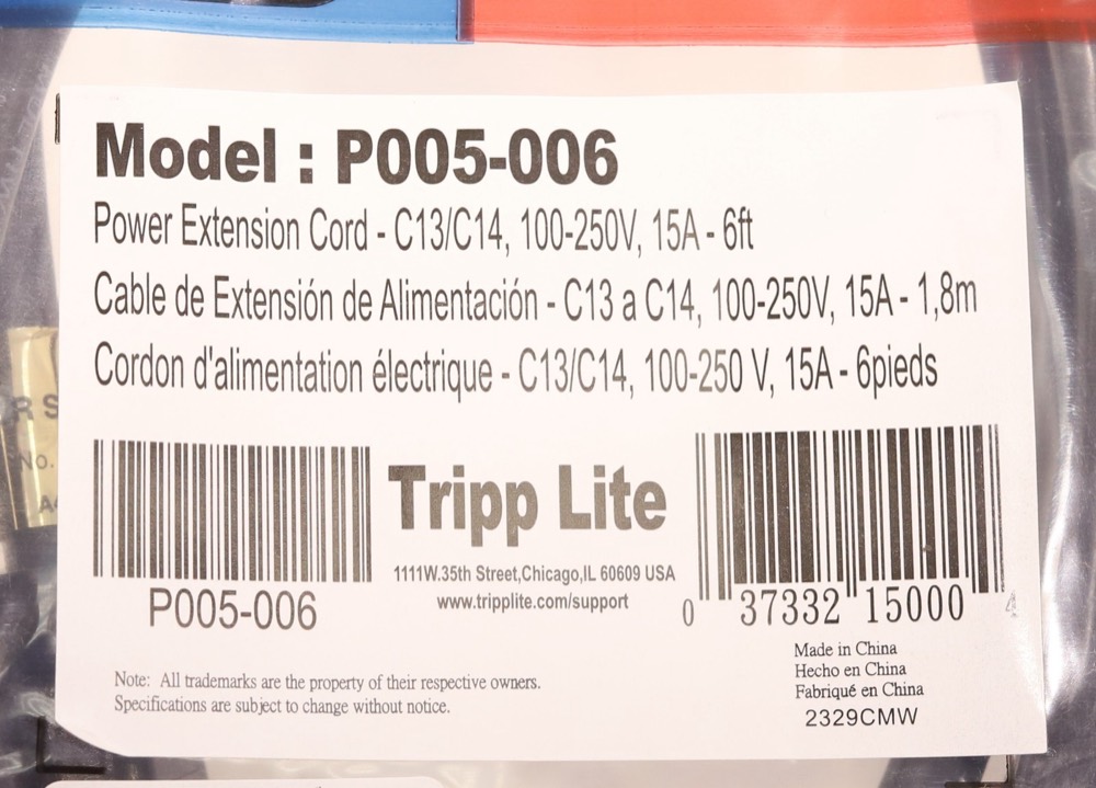Кабель Tripp Lite 6ft Heavy-Duty PDU Power Extension Cord P/N: P005-006 — фото 3