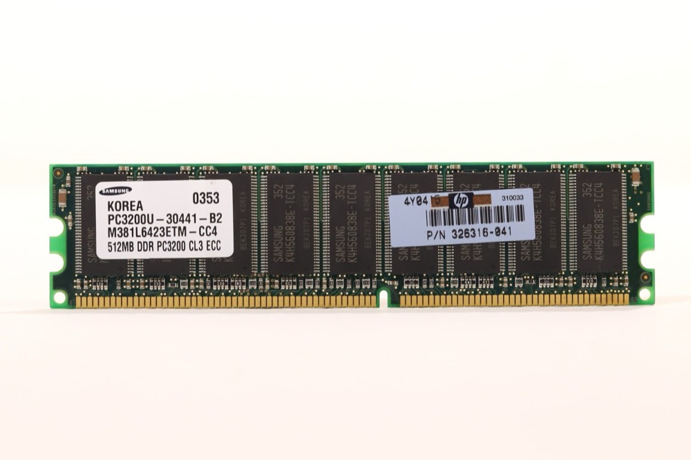Модуль памяти Samsung 512MB PC-3200 DDR-400 ECC Unbuffered Server Memory P/N: M381L6423ETM-CC4 — фото 1