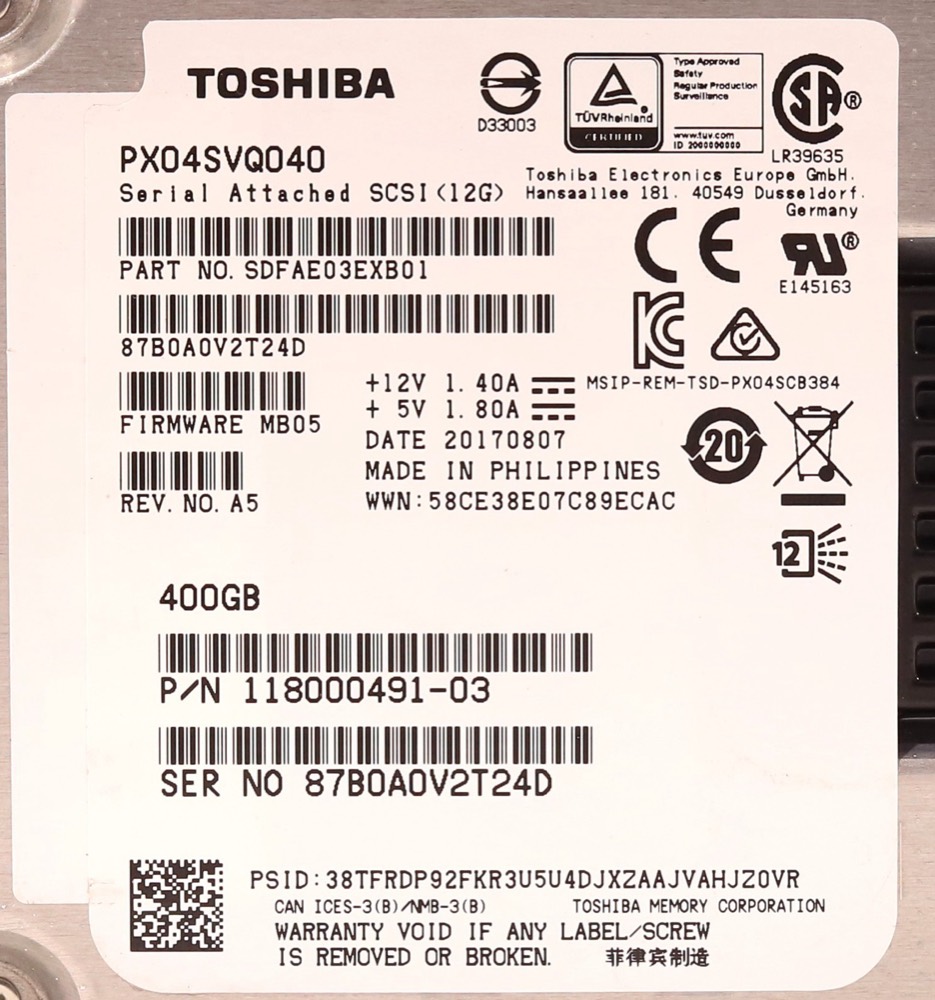 SSD-накопитель EMC PX04SVQ040 400GB 2.5" 12Gb/s Mixed Use SAS SSD P/N: 118000491-03 Tested — фото 2