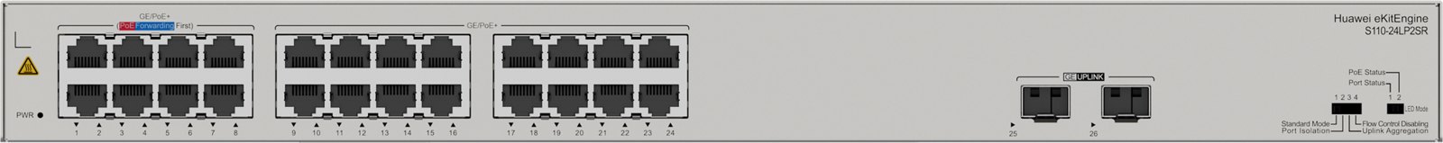 Коммутатор Huawei S110-24LP2SR (24×10/100/1000BASE-T, 2×GE SFP, PoE+, питание AC) — фото 2