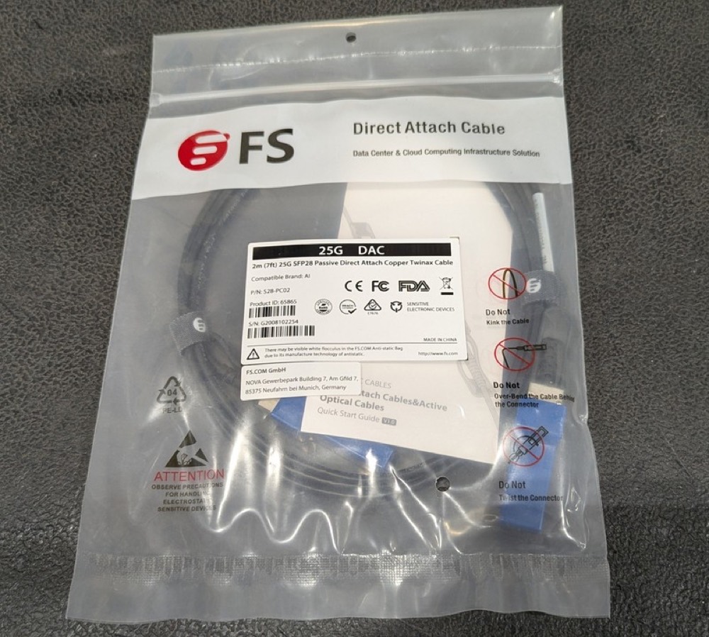 Кабель Factory Sealed FS S28-PC02 2M 25G SFP28 Passive DAC Copper Twinax Cable — фото 1