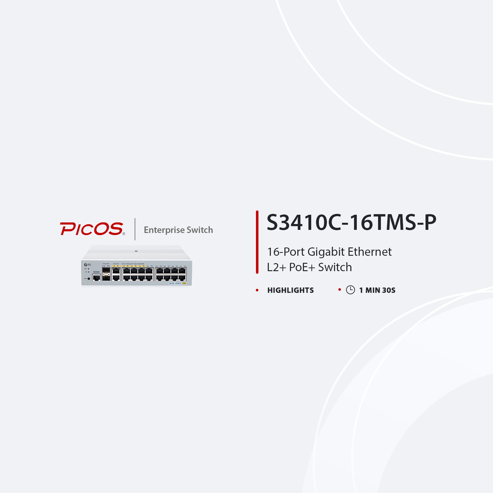 Коммутатор S3410C-16TMS-P L2+ PicOS PoE+, 16x 1G RJ45, 2x 5Gb RJ45, 2x 10Gb SFP+. — фото 1