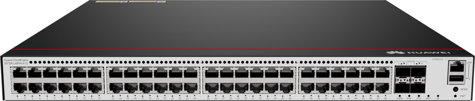 Коммутатор Huawei S5735R-L48P4X-A-V2 (48×10/100/1000BASE-T(PoE+), 4×10GE SFP+, 846 W PoE, 1×питание AC) — фото 1
