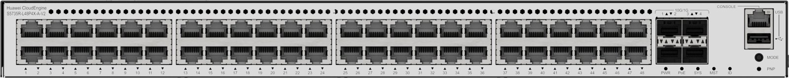 Коммутатор Huawei S5735R-L48P4X-A-V2 (48×10/100/1000BASE-T(PoE+), 4×10GE SFP+, 846 W PoE, 1×питание AC) — фото 2