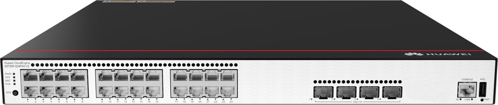 Коммутатор Huawei S5735R-S24P4X-V2 (24×10/100/1000BASE-T, 4×10GE SFP+, PoE+, без БП) — фото 1