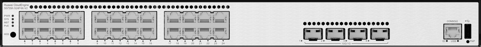 Коммутатор Huawei S5735R-S24P4X-V2 (24×10/100/1000BASE-T, 4×10GE SFP+, PoE+, без БП) — фото 2