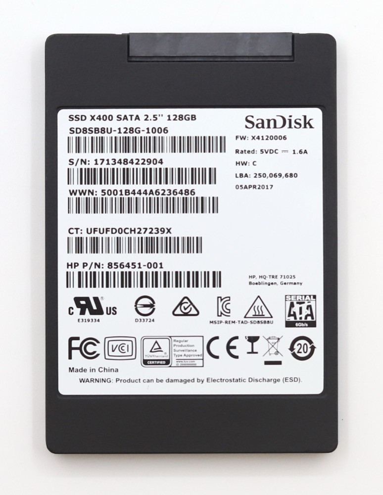 SSD-накопитель HP SD8SB8U-128G-1006 X400 128GB 2.5" 6Gb/s SATA SSD HP P/N: 856451-001 Tested — фото 2