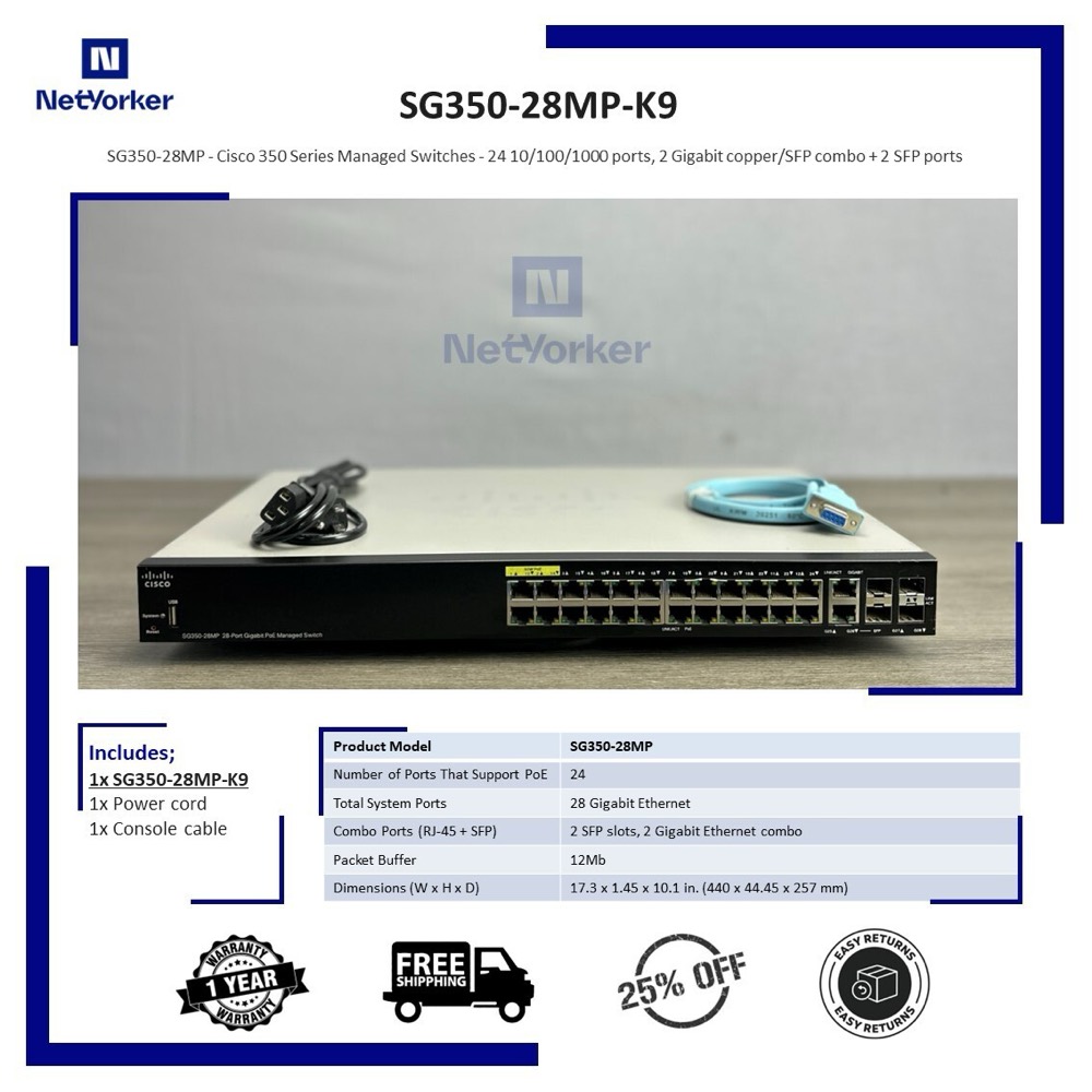 Коммутатор Cisco SG350-28MP-K9 — фото 1