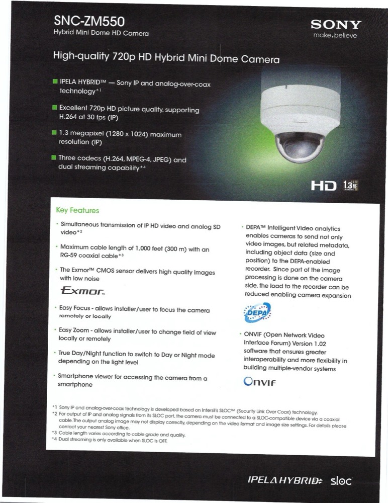 Камера Sony SNC-ZM550 IPELA Hybrid H.264 HD Indoor Network Mini-Dome Camera — фото 1