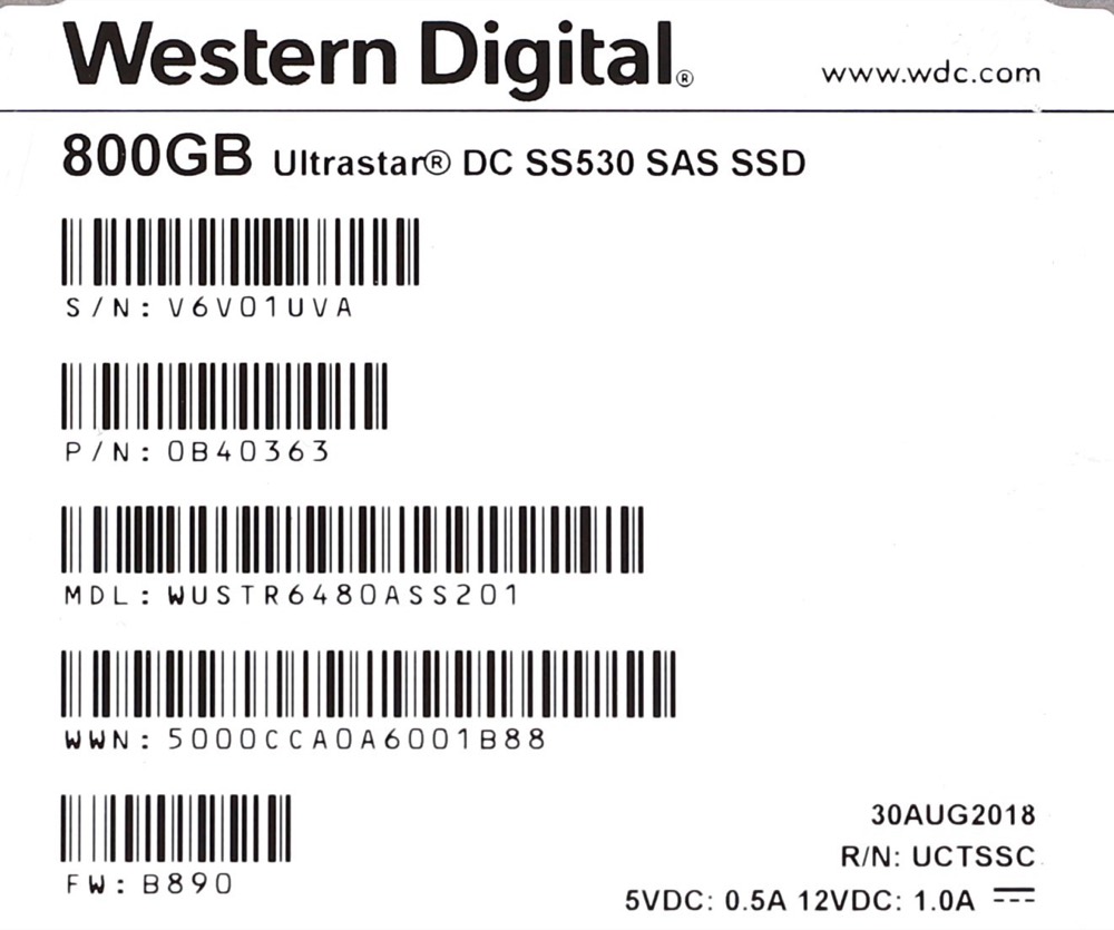 SSD-накопитель WD Ultrastar DC SS530 WUSTR6480ASS201 800GB 2.5" 12Gb/s TLC SAS SSD P/N: 0B40363 — фото 2
