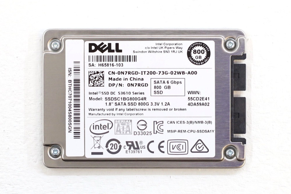 SSD-накопитель Dell SSDSC1BG800G4R 800GB 1.8" 6Gb/s SATA Solid State Drive Dell P/N: 0N7RGD — фото 1