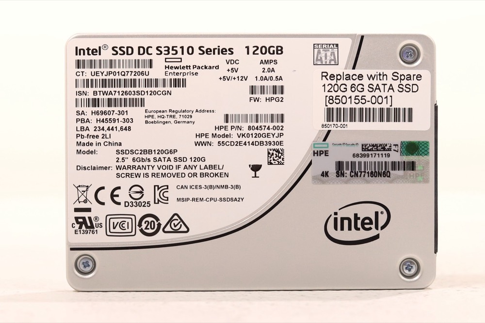SSD-накопитель HP SSDSC2BB120G6P DC S3510 Series 120GB 2.5" 6Gb/s SATA SSD P/N: 804574-002 — фото 1
