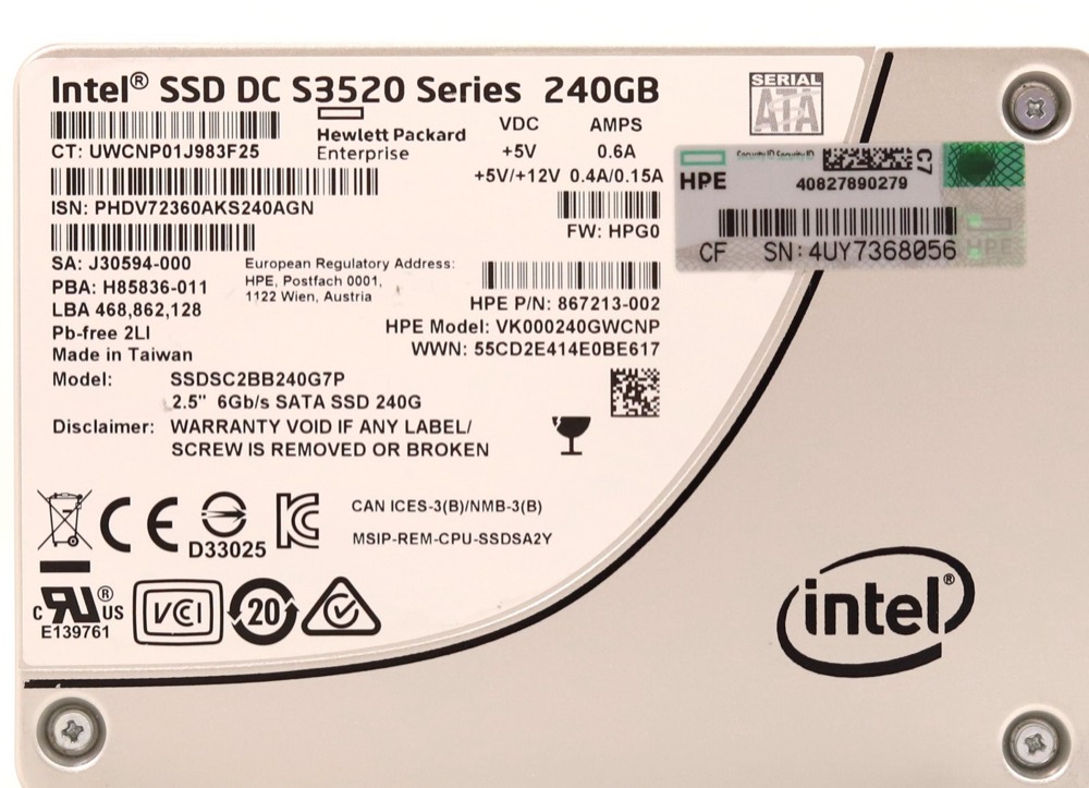 SSD-накопитель HP SSDSC2BB240G7P DC S3520 Series 240GB 2.5" 6Gb/s SATA SSD P/N: 867213-002 — фото 2