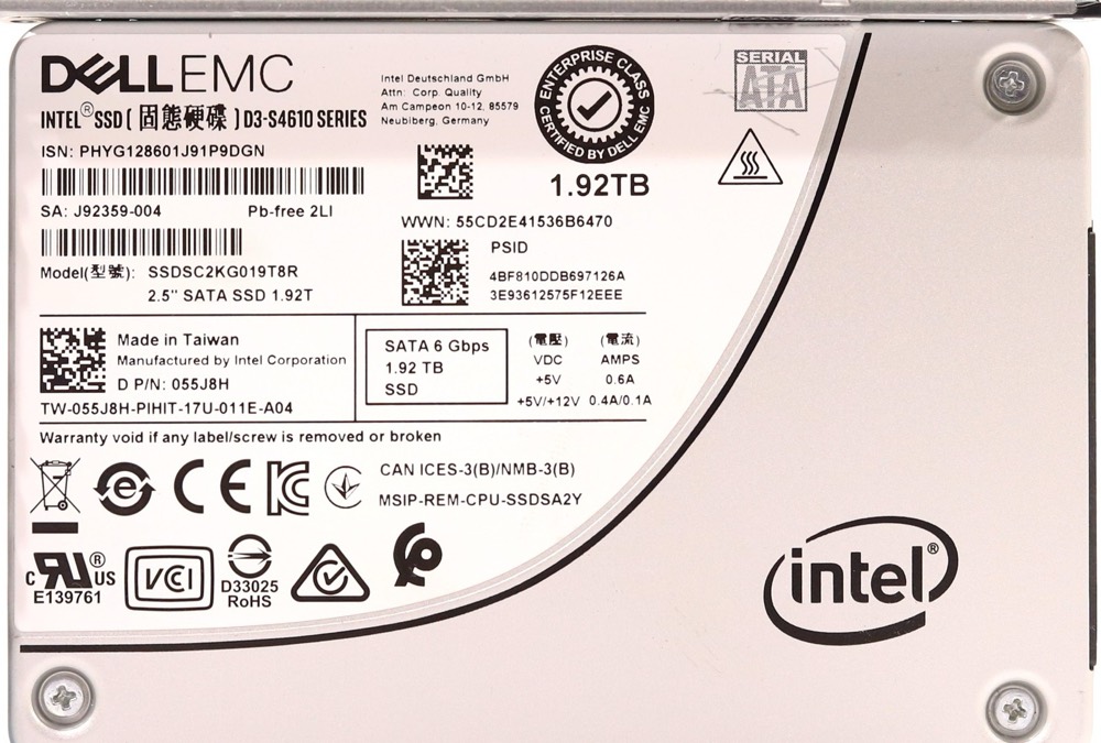 SSD-накопитель Dell SSDSC2KG019T8R D3-S4610 1.92TB 2.5" 6Gb/s SATA SSD W/Caddy Dell P/N: 055J8H — фото 2