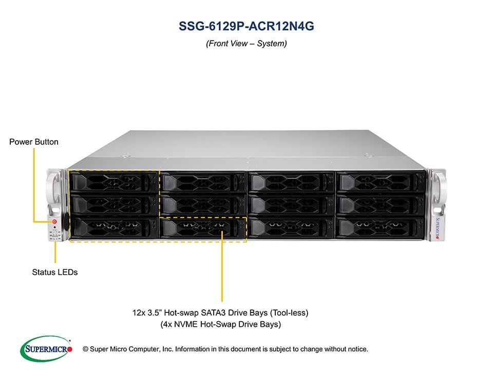 Сервер Supermicro SSG-6129P-ACR12N4G 2U Storage Server with 1600W Redundant PWS — фото 5