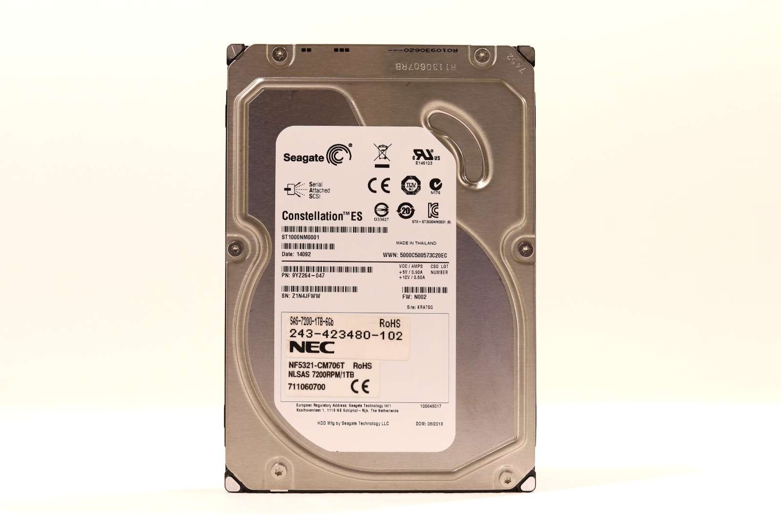 Жёсткий диск Seagate ST1000NM0001 1TB 3.5" 6Gb/s 64MB 7.2K RPM SAS HDD P/N: 9YZ264-047 Tested — фото 1