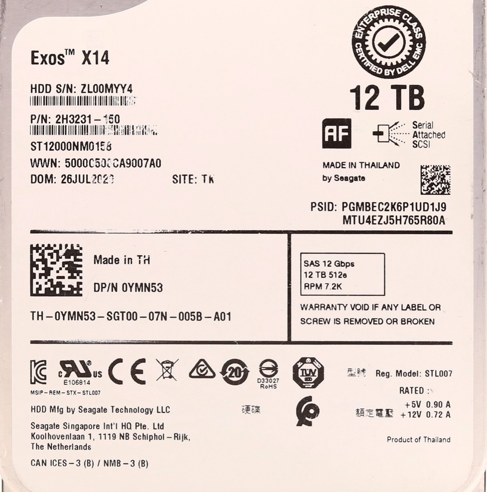 Компонент Dell ST12000NM0158 12TB 3.5" 12Gb/s 7.2K RPM SAS Drive Dell P/N: 0YMN53 Tested — фото 2