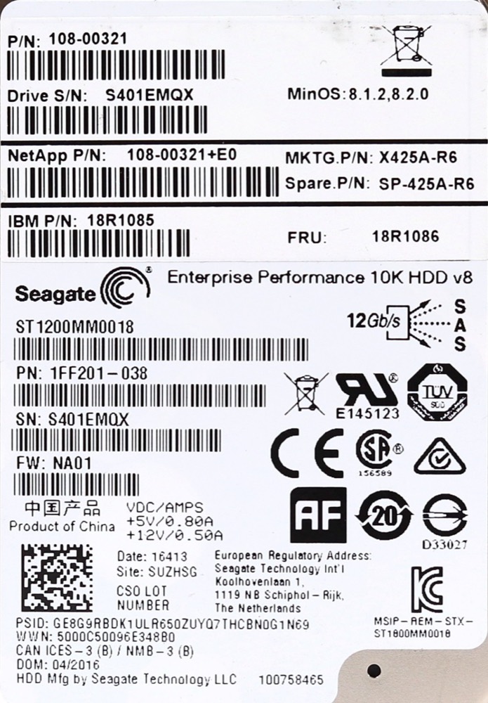Компонент Seagate ST1200MM0018 1.2TB 2.5" 12Gb/s 10K RPM SAS Drive P/N: 1FF201-038 Tested — фото 2