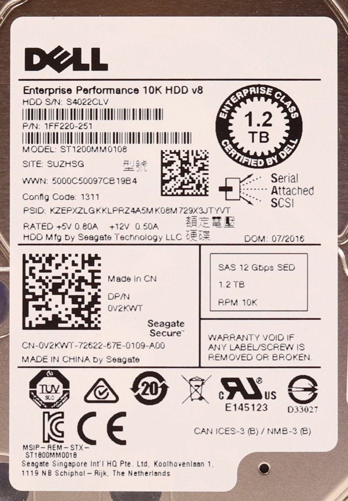Жёсткий диск Dell ST1200MM0108 1.2TB 2.5" 12Gb/s 10K RPM SAS HDD W/Caddy Dell P/N: 0V2KWT — фото 2
