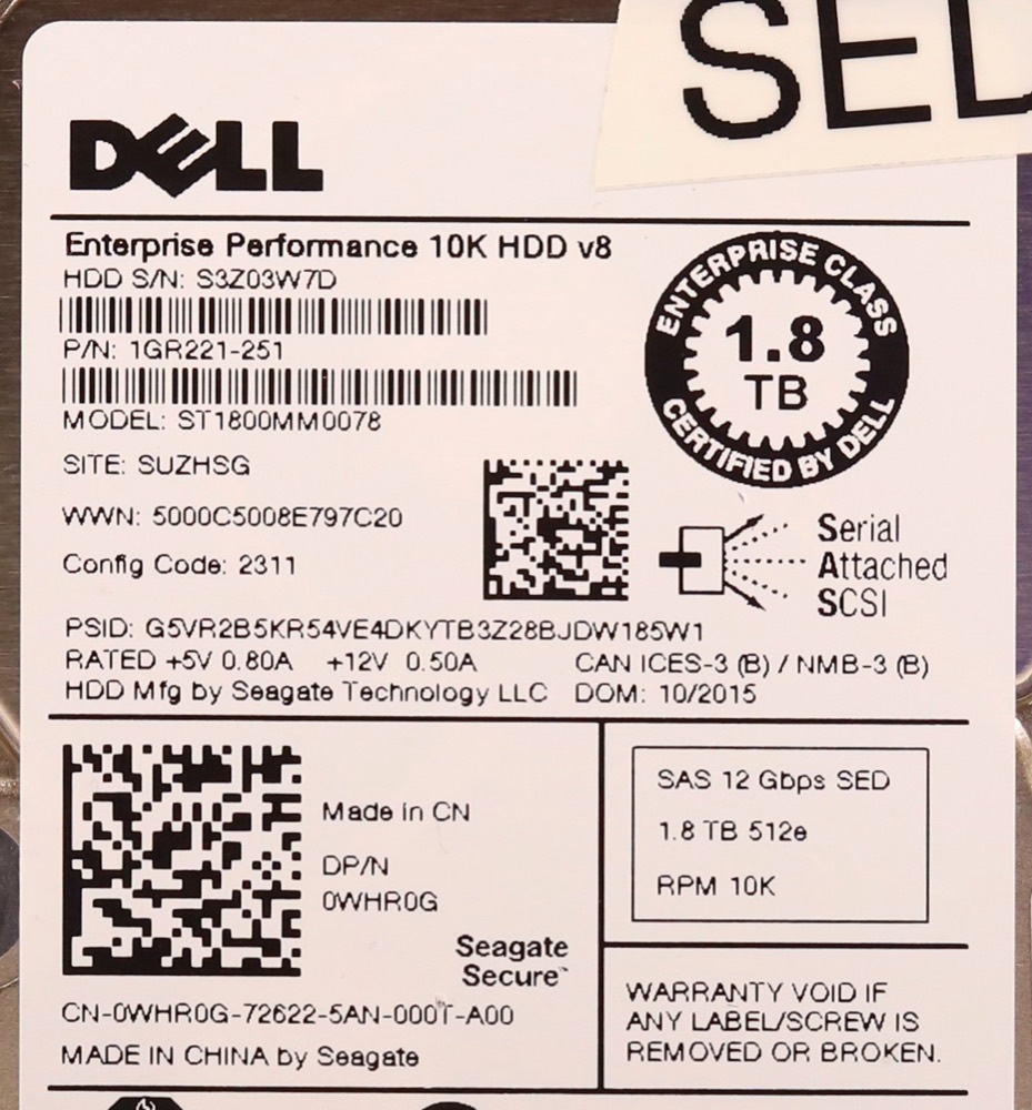 Компонент Dell ST1800MM0078 1.8TB 2.5" 12Gb/s 128MB 10K RPM SAS Drive P/N: 0WHR0G Tested — фото 2