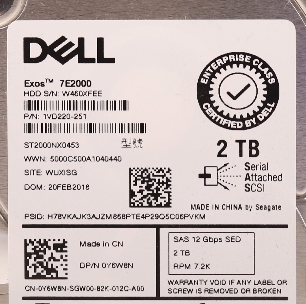 Жёсткий диск Dell ST2000NX0453 2TB 2.5" 12Gb/s 7.2K RPM SAS Hard Drive Dell P/N:0Y6W8N Tested — фото 2