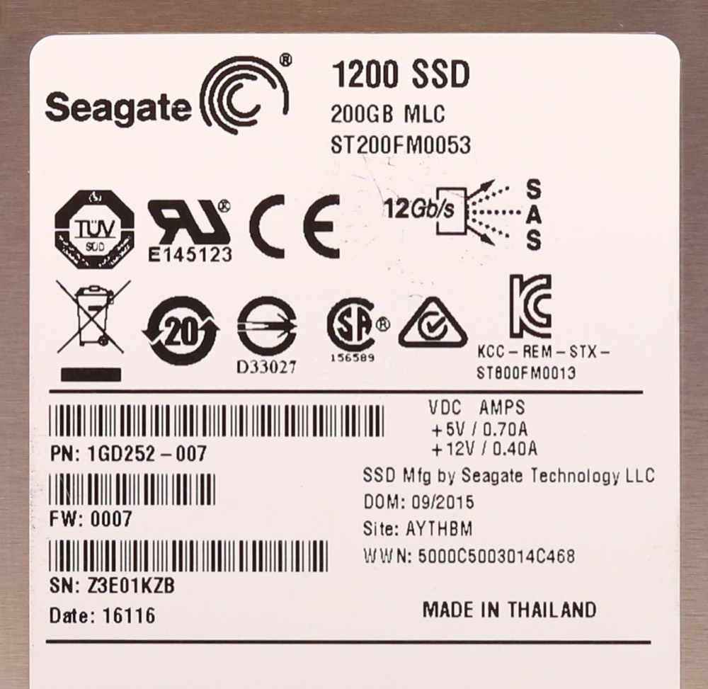 SSD-накопитель Seagate ST200FM0053 200GB 2.5" 12Gb/s MLC SAS Solid State Drive P/N: 1GD252-007 — фото 2