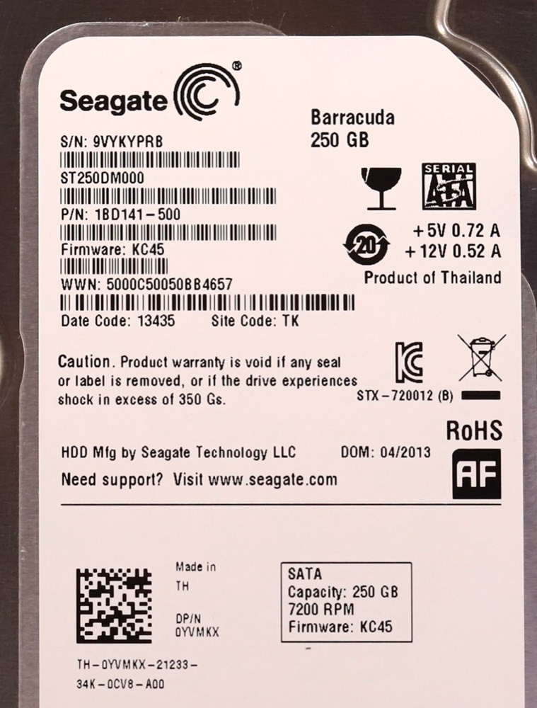Жёсткий диск Seagate ST250DM000 250GB 3.5" 6Gb/s 16MB 7.2K RPM SATA HDD Dell P/N: 0YVMKX — фото 2