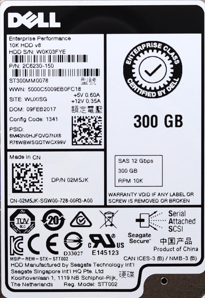 Жёсткий диск Dell ST300MM0078 300GB 2.5" 12Gb/s 10K RPM SAS HDD W/Caddy P/N: 02M5JK Tested — фото 2