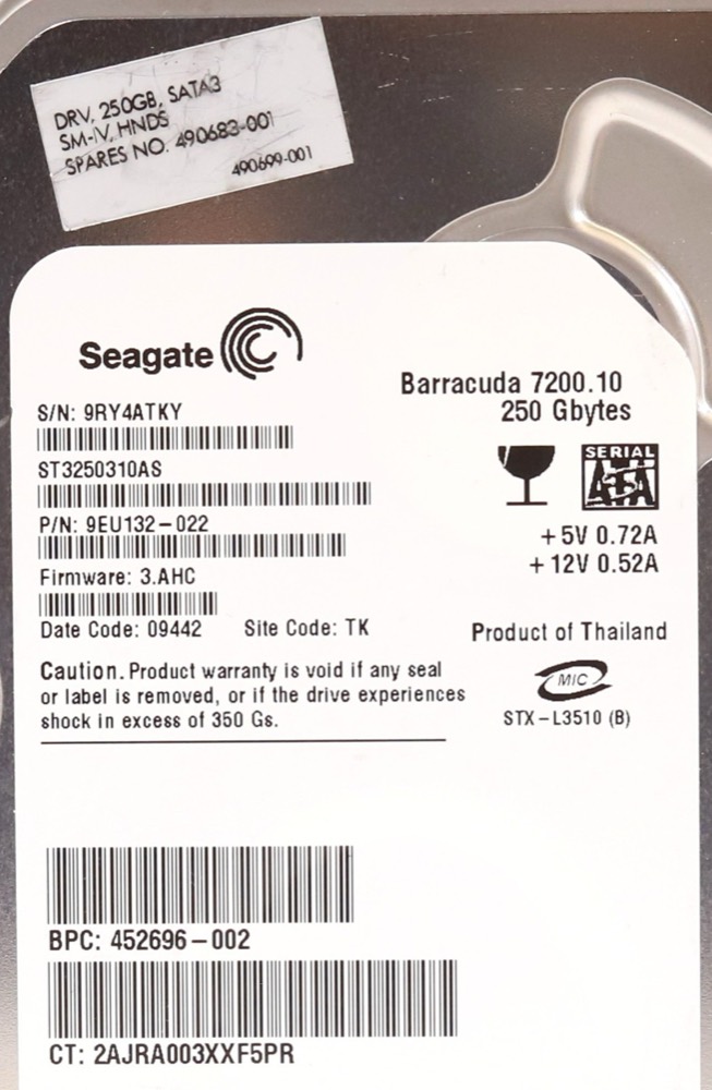 Жёсткий диск Seagate ST3250310AS 250GB 3.5" 8MB 7.2K RPM SATA HDD P/N: 9EU132-022 Tested — фото 2