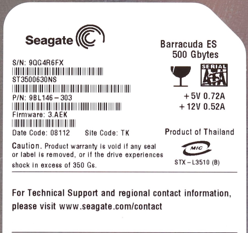 Жёсткий диск Seagate 500 ГБ SATA 3 Гбит/с 7,2K 3,5" 16 МБ (ST3500630NS) — фото 2