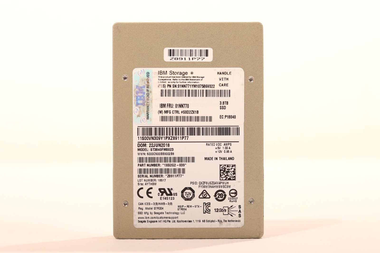 SSD-накопитель IBM ST3840FM0023 3.8TB 2.5" 12Gb/s SAS Solid State Drive FRU P/N: 01NN770 Tested — фото 1