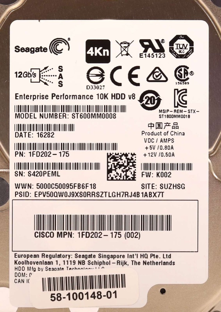 Жёсткий диск Cisco ST600MM0008 600GB 2.5" 12Gb/s 128MB 10K RPM SAS Hard Drive P/N: 1FD202-175 — фото 2