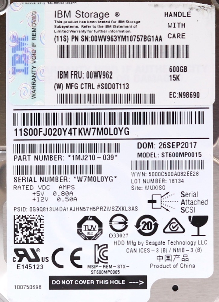 Компонент IBM ST600MP0015 600GB 2.5" 6Gb/s 15K RPM SAS Drive FRU P/N: 00WV962 Tested — фото 2