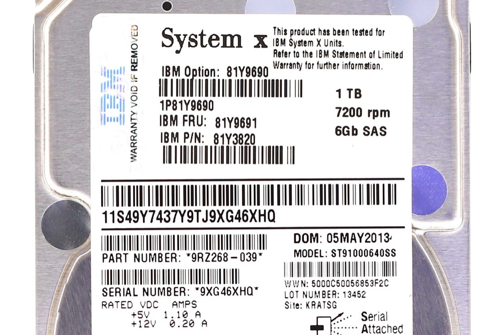 Компонент IBM ST91000640SS 1TB 2.5" 6Gb/s 7.2K RPM SAS Serve Drive FRU P/N: 81Y9691 Tested — фото 3