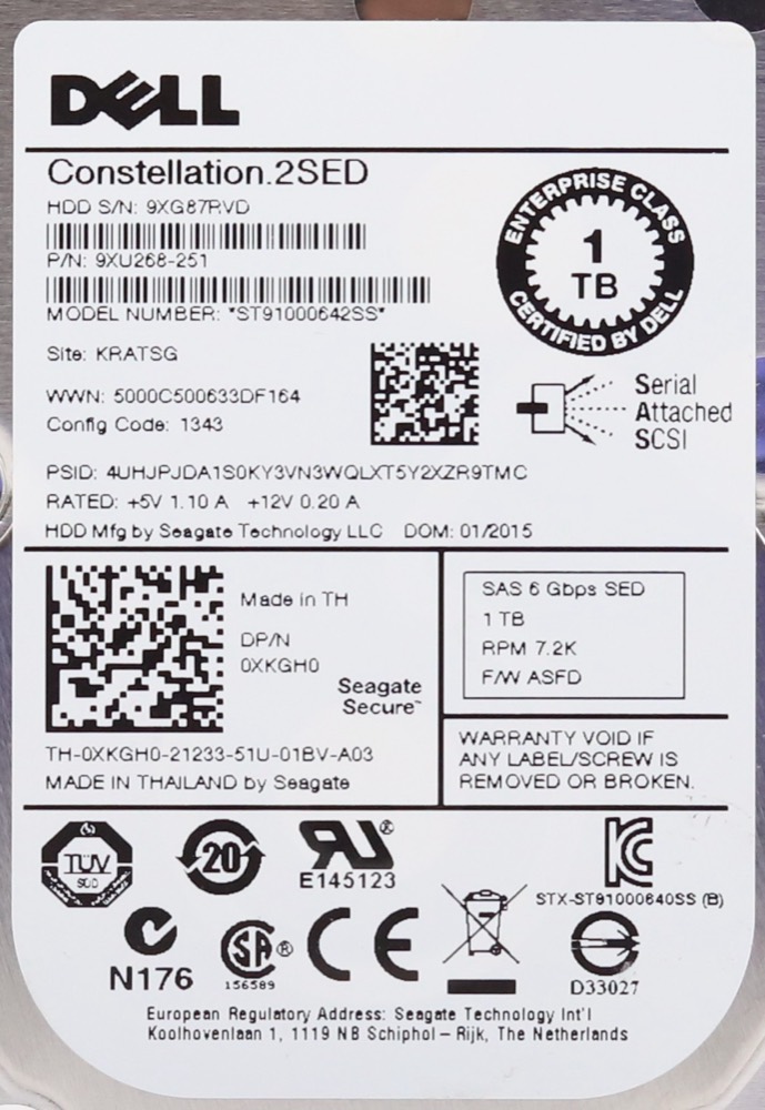 Компонент Dell ST91000642SS 1TB 2.5" 6Gb/s 7.2K RPM SED SAS Drive Dell P/N: 0XKGH0 Tested — фото 2
