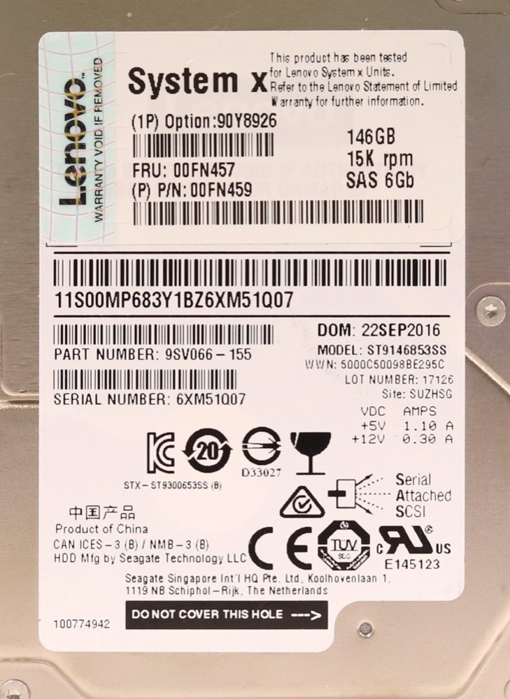 Жёсткий диск Lenovo ST9146853SS 146GB 2.5" 6Gb/s 15K RPM SAS Hard Drive FRU P/N: 00FN459 — фото 2