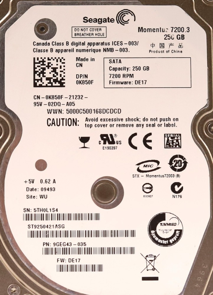 Жёсткий диск Dell 250 ГБ SATA 3 Гбит/с 7,2K 16 МБ 2,5" (ST9250421ASG) — фото 2