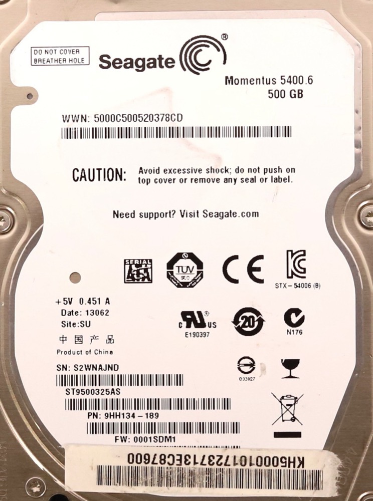 Жёсткий диск Seagate ST9500325AS 500GB 2.5" 3Gb/s 8MB 5.4K RPM SATA Hard Drive P/N:9HH134-189 — фото 2