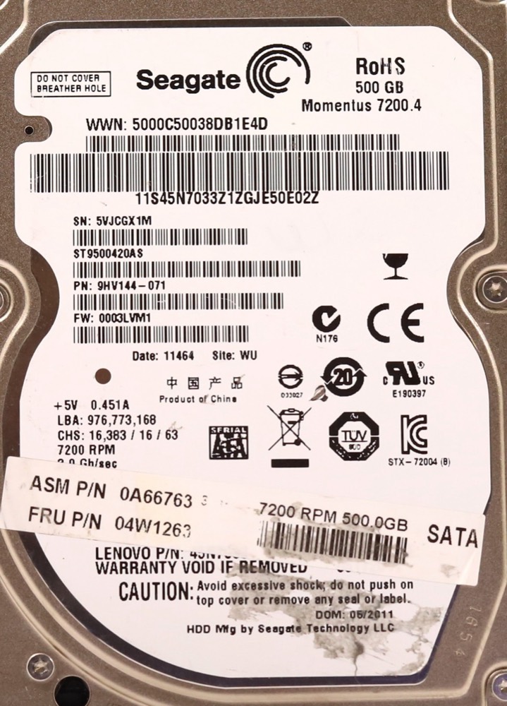 Жёсткий диск Lenovo ST9500420AS 500GB 2.5" 3Gb/s 7.2K RPM SATA Hard Drive FRU P/N: 04W1263 — фото 2
