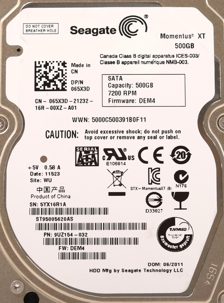 Компонент Seagate ST95005620AS 500GB 2.5" 3Gb/s 32MB 7.2K RPM SATA SSHD P/N: 9UZ154-032 — фото 2