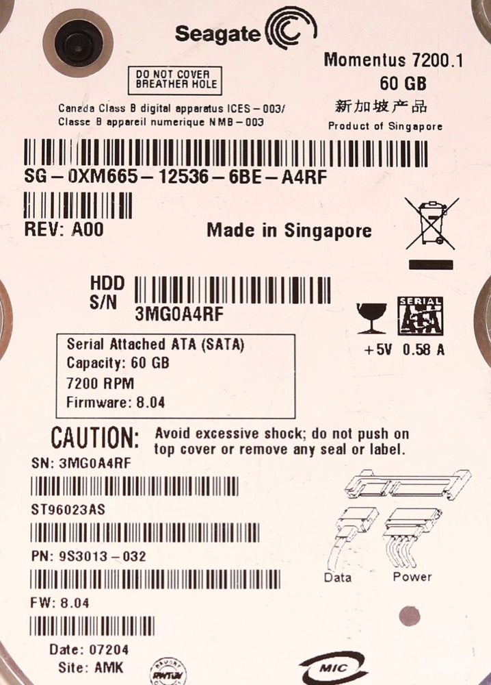 Жёсткий диск Dell ST96023AS 60GB 2.5" 1.5Gb/s 7.2K RPM SATA Hard Drive Dell P/N:0XM665 Tested — фото 2