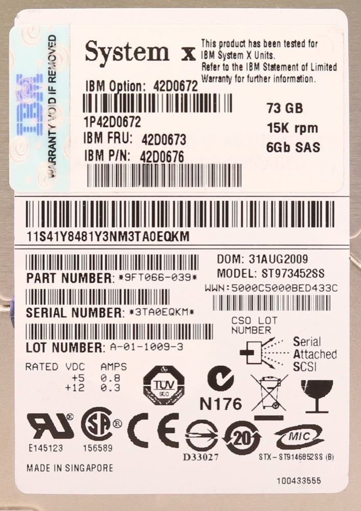 Жёсткий диск IBM ST973452SS 73GB 2.5" 6Gb/s 15K RPM SAS Hard Drive FRU P/N: 42D0673 Tested — фото 2