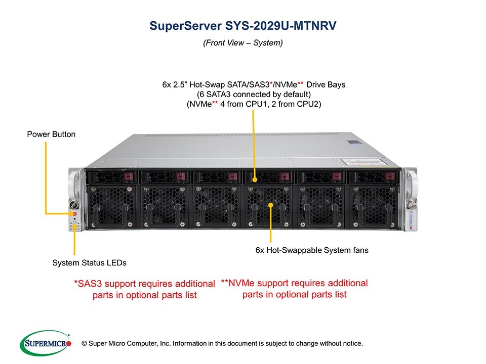 SSD-накопитель SSD SuperMicro SYS-2029U-MTNRV Ultra 2U, 6x2.5" NVMe, X11DPU-V, 219ULTS-R1K62P — фото 6